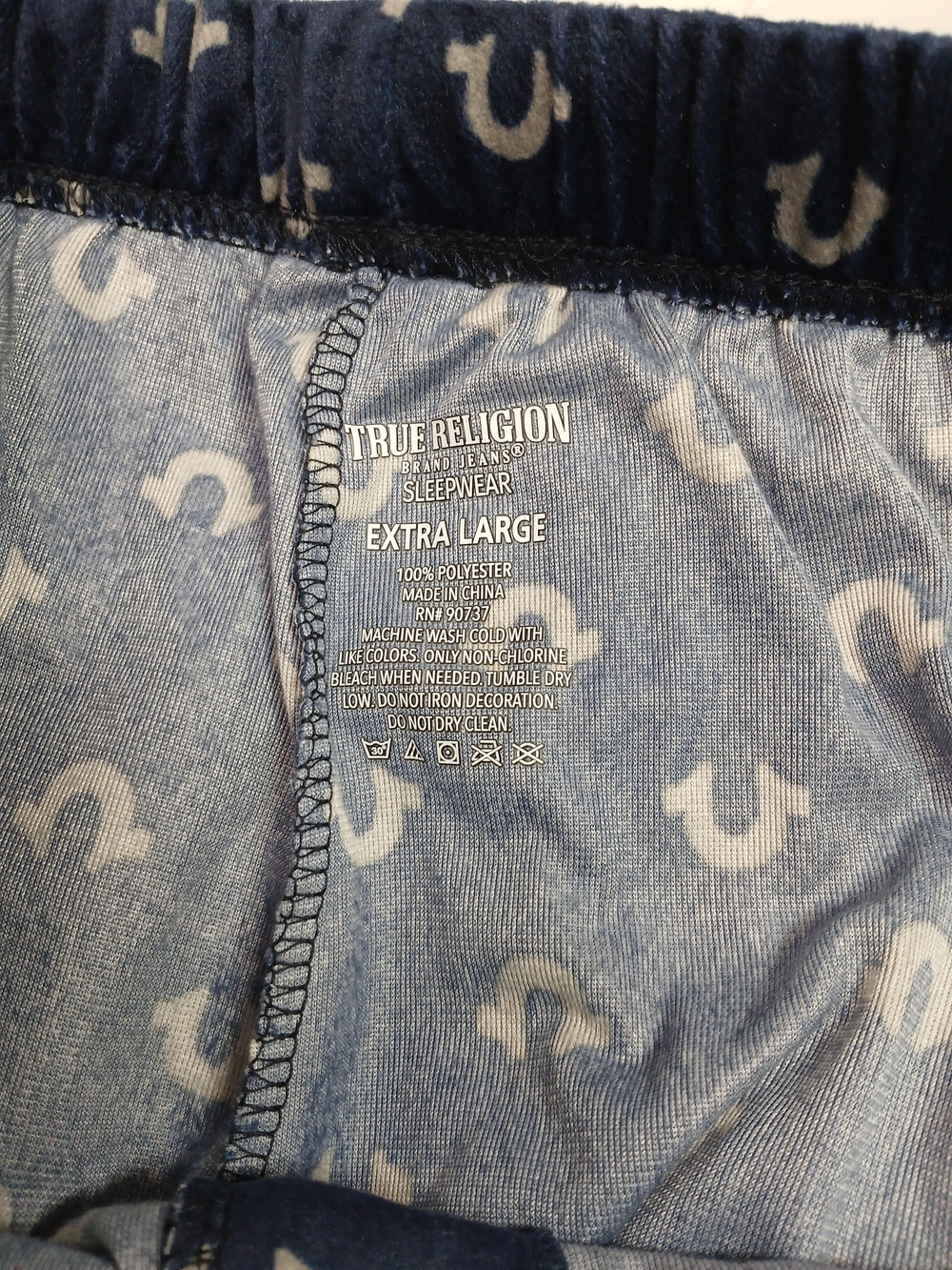 True Religion Men's Pajama Bottoms Navy Blue with Grey Logo Print - Picture 6 of 7